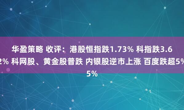 华盈策略 收评：港股恒指跌1.73% 科指跌3.62% 科网股、黄金股普跌 内银股逆市上涨 百度跌超5%