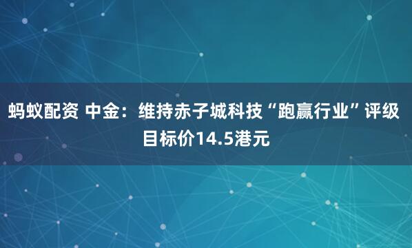 蚂蚁配资 中金：维持赤子城科技“跑赢行业”评级 目标价14.5港元